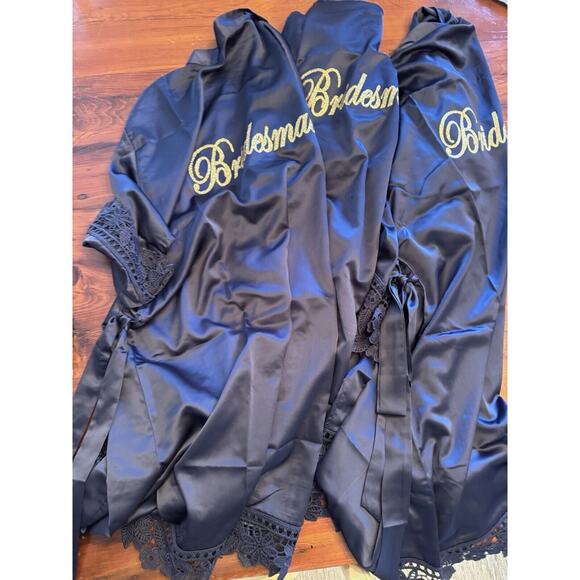 Unbranded Other - Bridesmaid Silky Getting Ready Robes (3) Navy Blue Gold Font